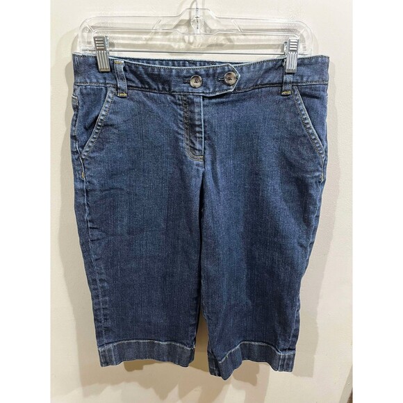 Ann Taylor Capris Womens 8P Blue Modern Fit Lindsay Flap Pockets Stretch Office - Picture 1 of 8